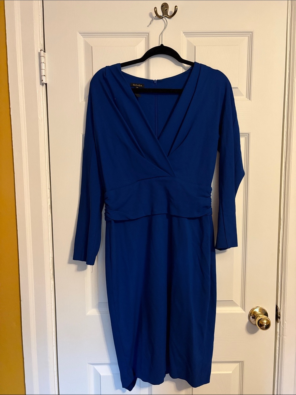 Escada Cobalt Blue Long-Sleeve Wrap-Style Dress